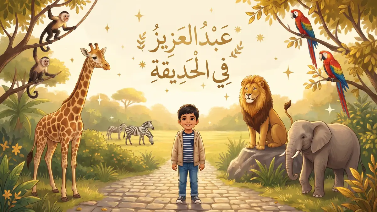 نَقشة عبدالعزيز المرسومة — قصته «عبدالعزيز في الحديقة» بين حيوانات الحديقة
